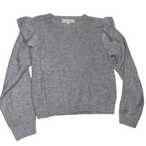 Heritage Charm Gray Crew Neck Sweater with Shoulder Ruffles NWOT